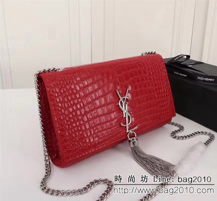 YSL聖羅蘭 鱷魚紋牛皮 時尚鏈條流蘇包 可單肩斜挎 26700 YAS1240